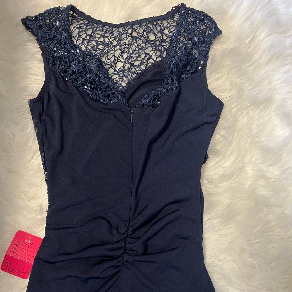 Navy blue long ruched dress